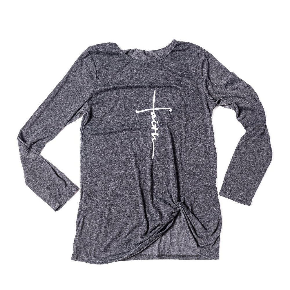 Long Sleeve “Faith “ Shirt  with Knot front